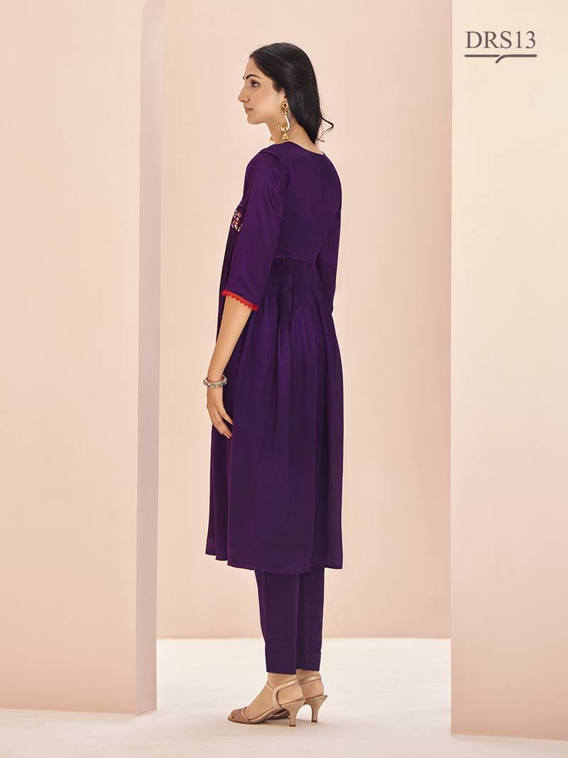 Wine hand work embroidered kurta set