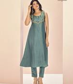Aqua hand work sleeveless kurta set
