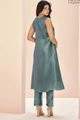 Aqua hand work sleeveless kurta set