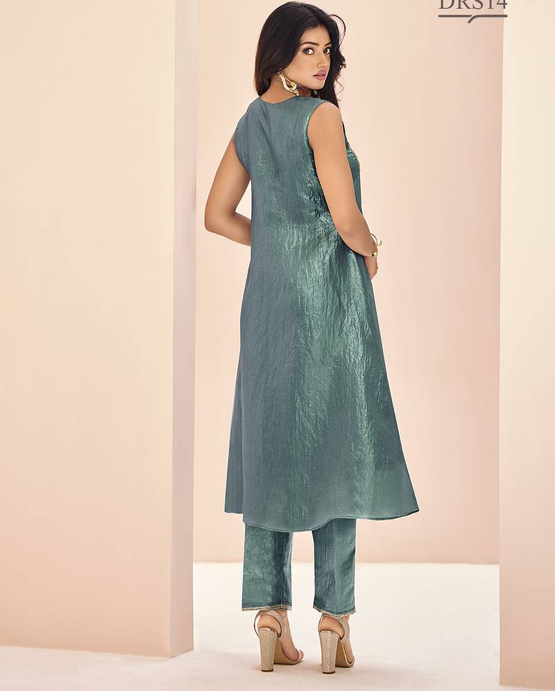 Aqua hand work sleeveless kurta set