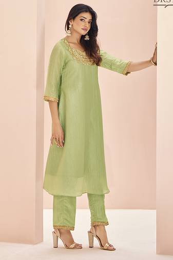Light green hand work kurta set