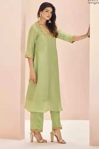 Light green hand work kurta set