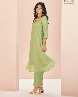 Light green hand work kurta set 3