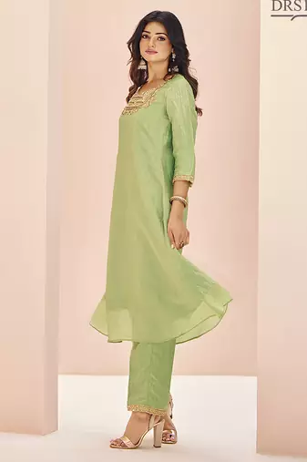 Light green hand work kurta set