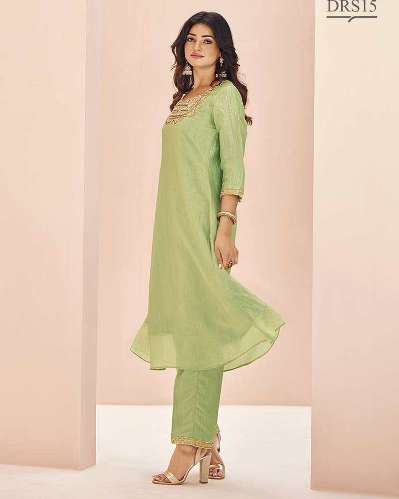 Light green hand work kurta set