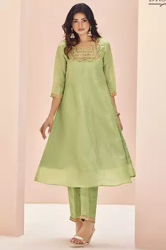 Light green hand work kurta set