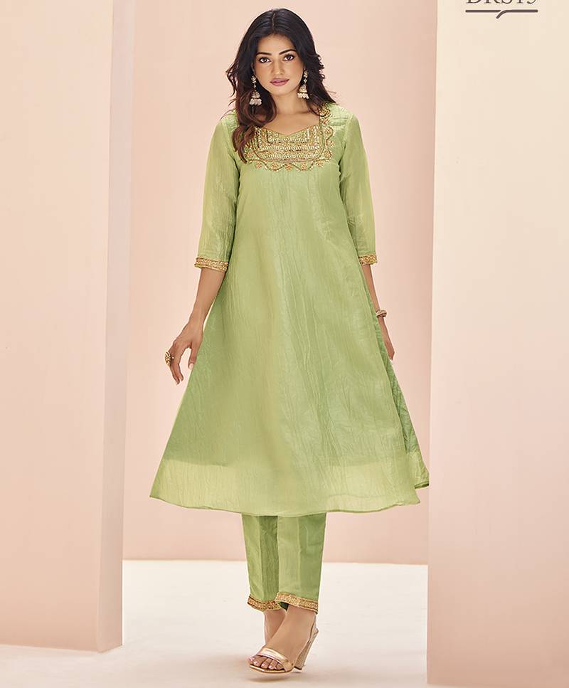 Light green hand work kurta set