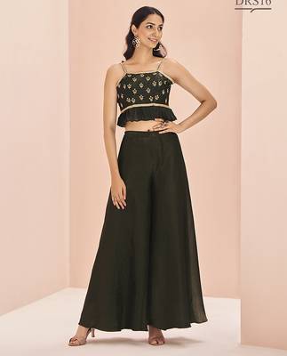 Classic black hand work crop top palazzo set 1