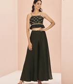 Classic black hand work crop top palazzo set