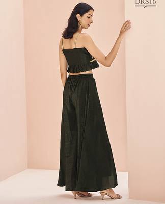 Classic black hand work crop top palazzo set 3
