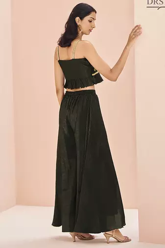 Classic black hand work crop top palazzo set