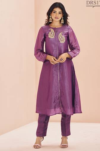 Purple hand work embellished kurta set