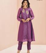 Purple hand work embellished kurta set