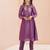 Purple hand work embellished kurta set