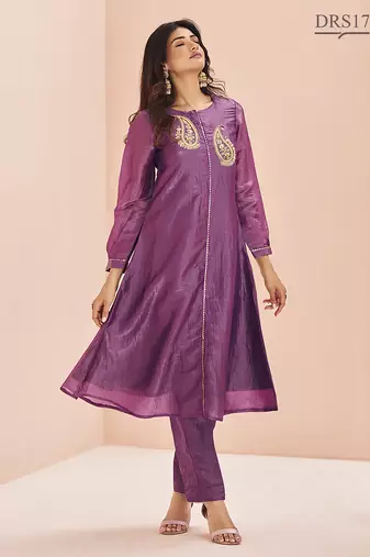 Purple hand work embellished kurta set