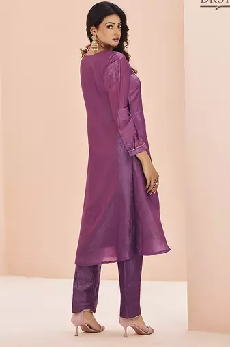 Purple hand work embellished kurta set