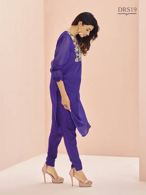 Purple floral hand work kurta set 1