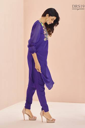 Purple floral hand work kurta set