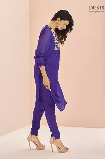 Purple floral hand work kurta set