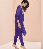 Purple floral hand work kurta set