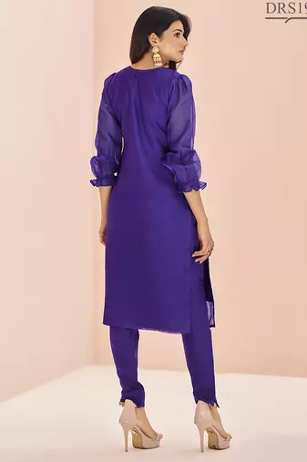 Purple floral hand work kurta set