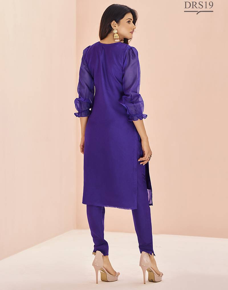 Purple floral hand work kurta set
