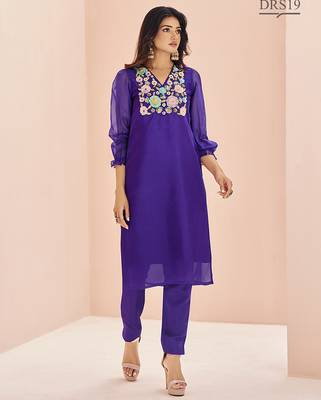 Purple floral hand work kurta set 3
