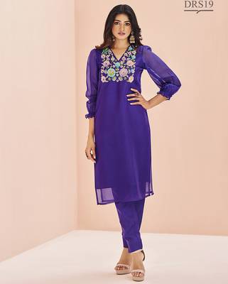 Purple floral hand work kurta set 4