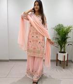 baby pink color cording embroidery and sequences work georgette salwar suit