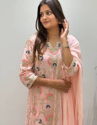 baby pink color cording embroidery and sequences work georgette salwar suit 2