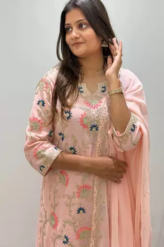 baby pink color cording embroidery and sequences work georgette salwar suit