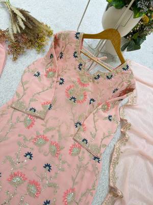 baby pink color cording embroidery and sequences work georgette salwar suit 3