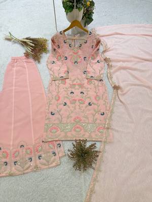 baby pink color cording embroidery and sequences work georgette salwar suit 4