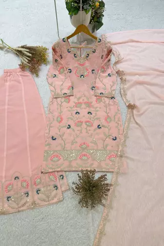 baby pink color cording embroidery and sequences work georgette salwar suit
