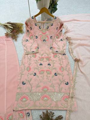 baby pink color cording embroidery and sequences work georgette salwar suit 5