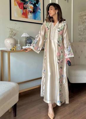 Off White Color Embroidery And Sequence Work Silk Blend Kaftan Salwar Suite 1