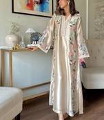 Off White Color Embroidery And Sequence Work Silk Blend Kaftan Salwar Suite
