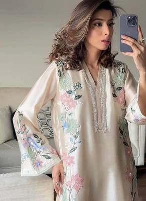 Off White Color Embroidery And Sequence Work Silk Blend Kaftan Salwar Suite 2
