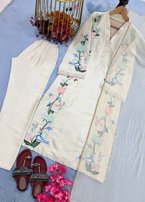 Off White Color Embroidery And Sequence Work Silk Blend Kaftan Salwar Suite 3