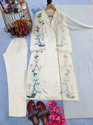 Off White Color Embroidery And Sequence Work Silk Blend Kaftan Salwar Suite 5
