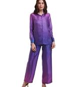 Purple gradient button-down pants set