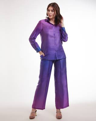 Purple gradient button-down pants set 2