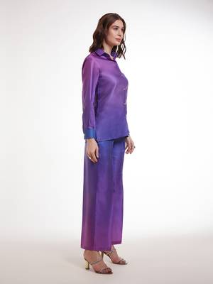 Purple gradient button-down pants set 3
