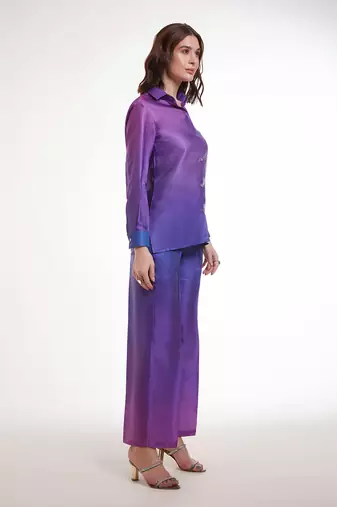 Purple gradient button-down pants set