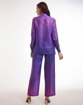 Purple gradient button-down pants set 4