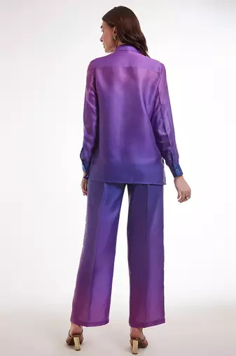 Purple gradient button-down pants set