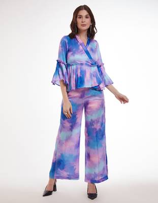 Watercolor print peplum pants set 1