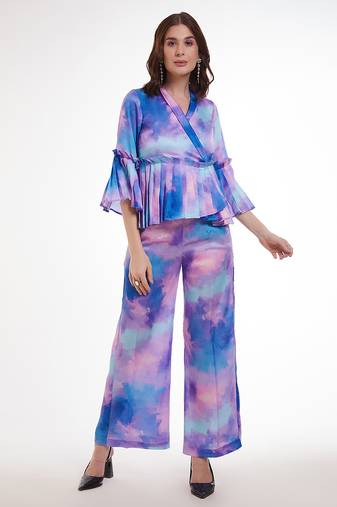 Watercolor print peplum pants set