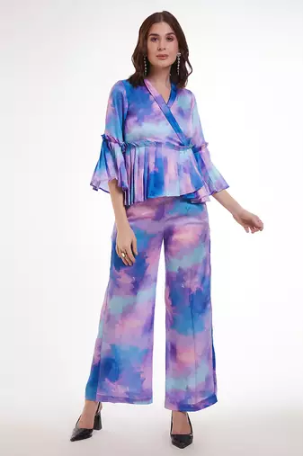 Watercolor print peplum pants set