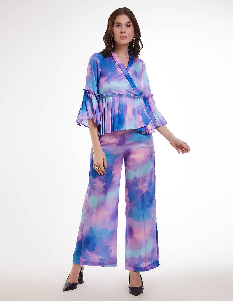 Watercolor print peplum pants set